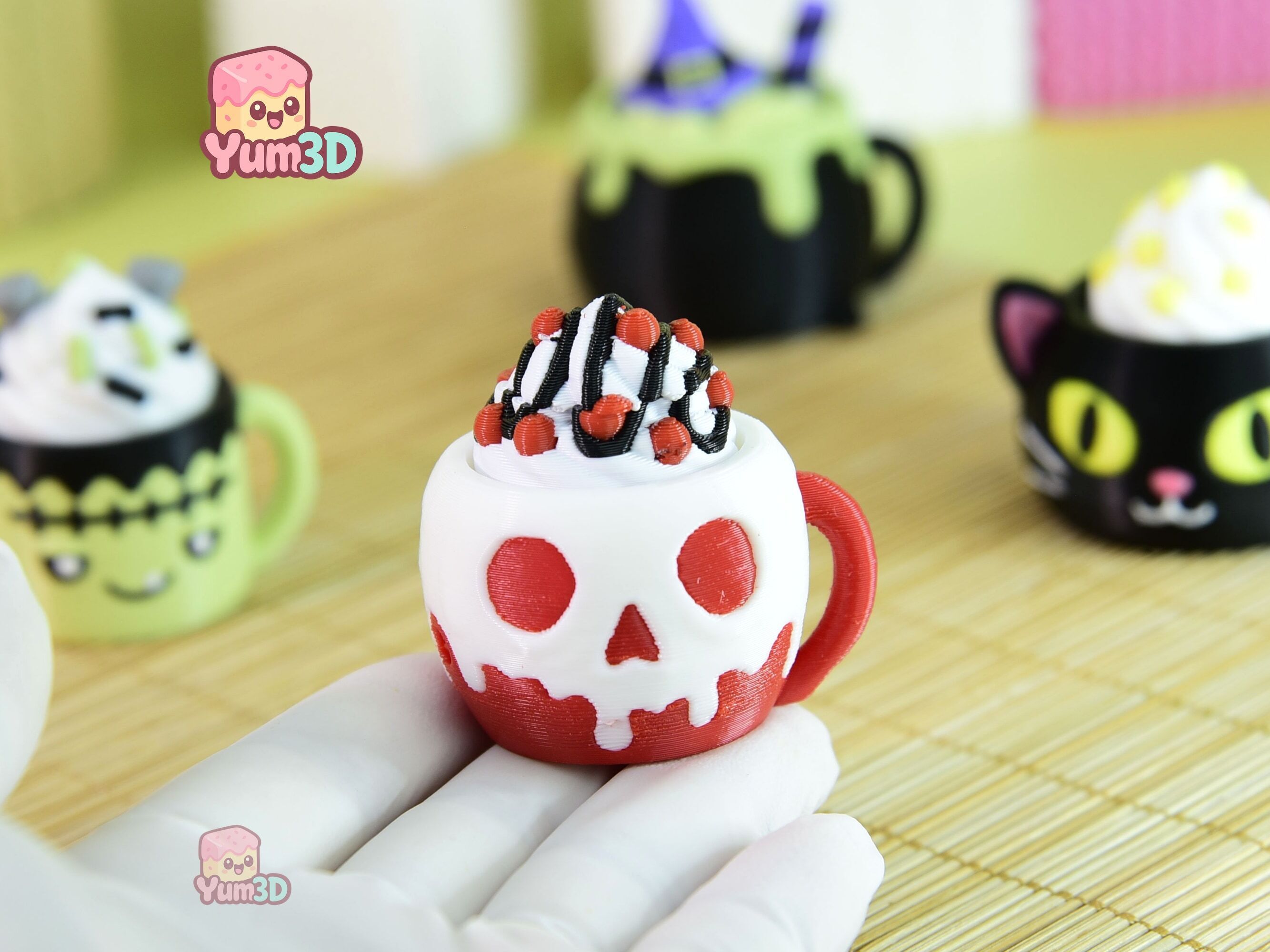 ☕ Yum3D Spooky Mug Squad Set of Clicker Keychains - Cute Backpack